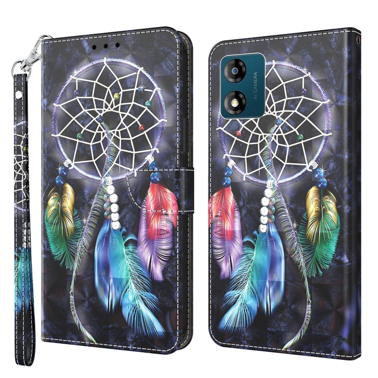 3D painted leather phone wallet case with dreamcatcher feathers pattern, front/back view