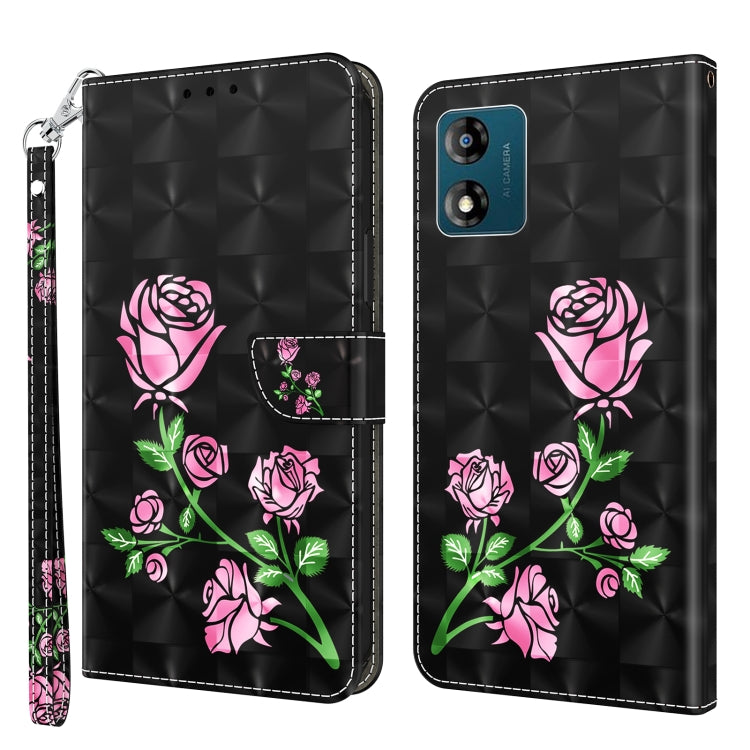3D painted leather phone case with pink rose bouquet on black textured background
