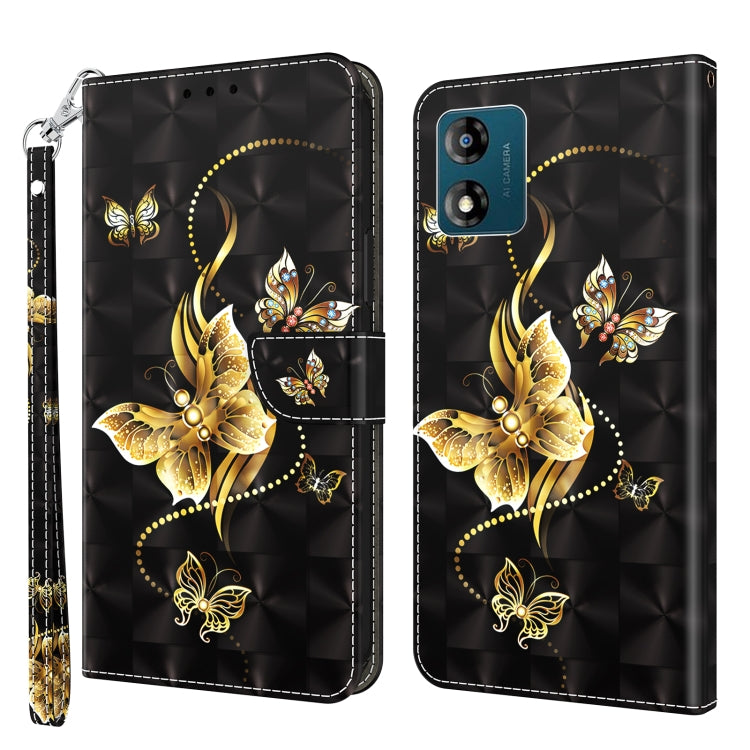 Black leather-look phone case with gold butterfly and butterfly-in-circle 3D design