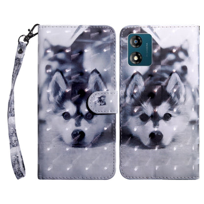 Light purple leather-look phone case with blue-gray dog face print and wrist strap