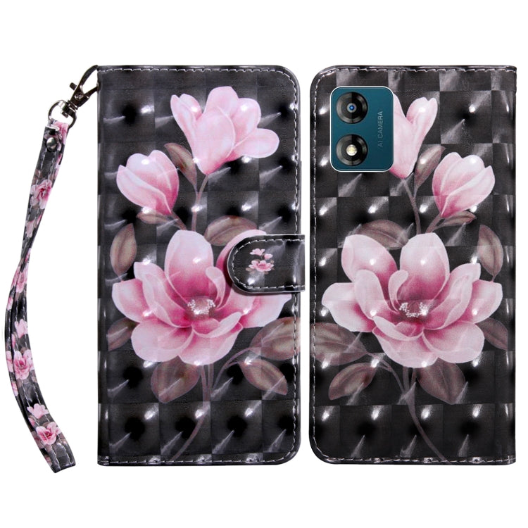 Black leather-look phone case with pink flower 3D print and wrist strap; card holder