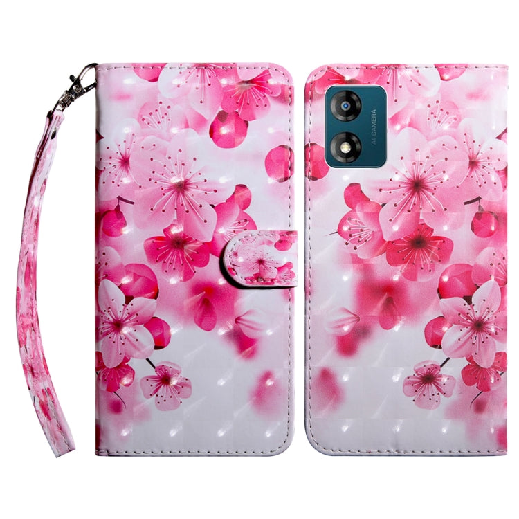 Pink leather-look phone case with cherry blossom 3D print and wrist strap; camera cutouts