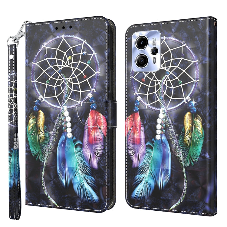 3D painted leather phone wallet case with dreamcatcher feathers pattern, closed front/back