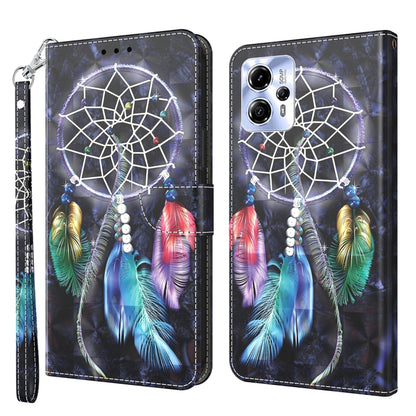 3D painted leather phone wallet case with dreamcatcher feathers pattern, closed front/back