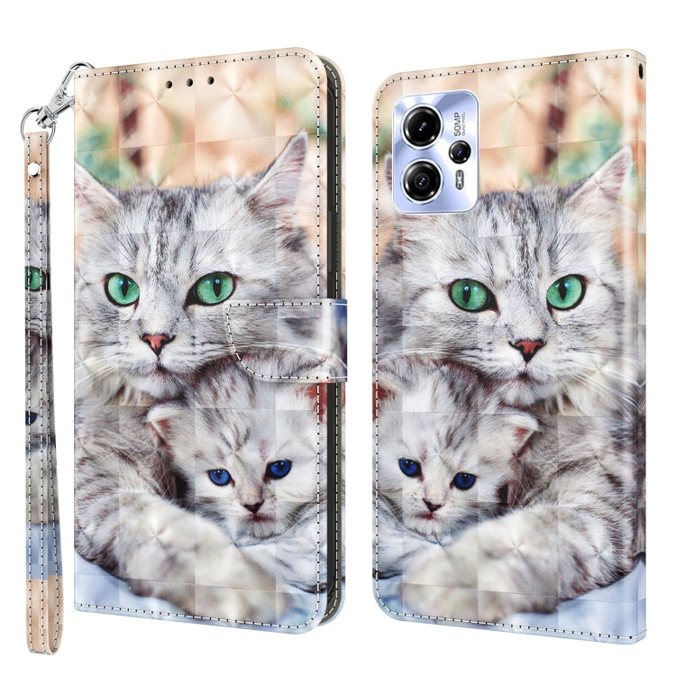 3D painted leather phone case featuring white cat faces with green eyes and blue details
