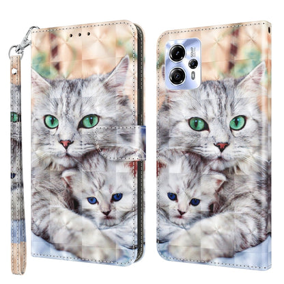 3D painted leather phone case featuring white cat faces with green eyes and blue details