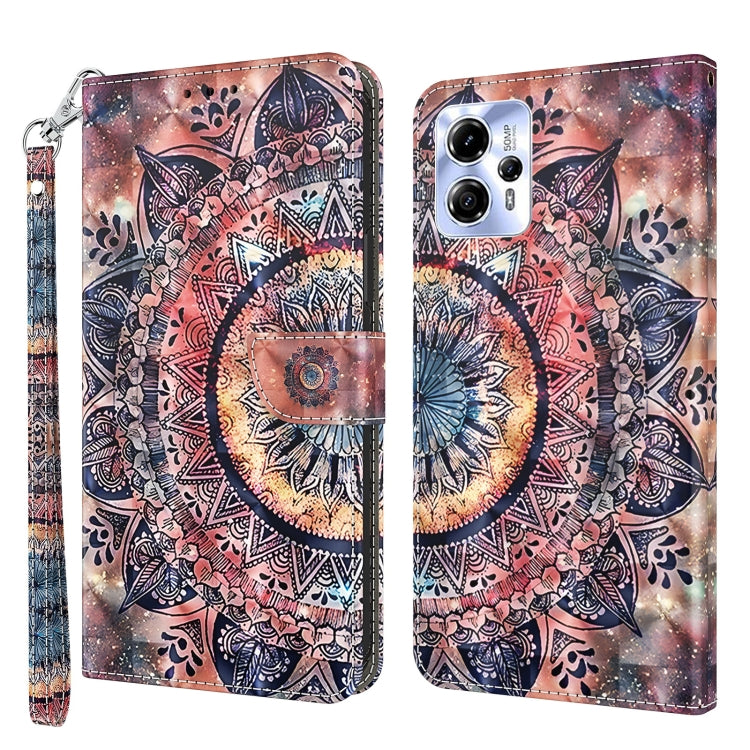 3D painted leather phone case with ornate mandala artwork in pink, blue, and gold tones