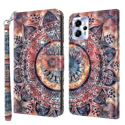 3D painted leather phone case with ornate mandala artwork in pink, blue, and gold tones