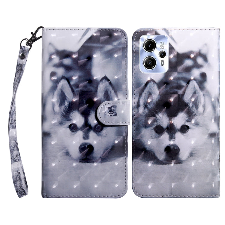 Light purple leather-look phone case with blue-gray dog face 3D print; wrist strap