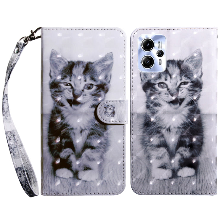 3D painted leather phone case with gray kitten portraits and back camera cutouts