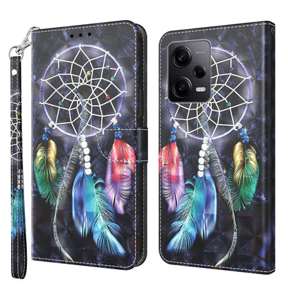 3D painted leather phone case with dreamcatcher and feather design in blue and purple