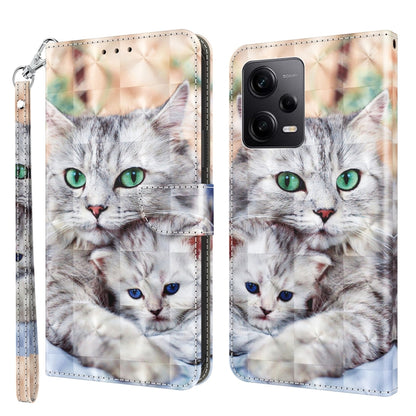 3D painted leather phone case with two white cats, one in green eyes, illustrated art