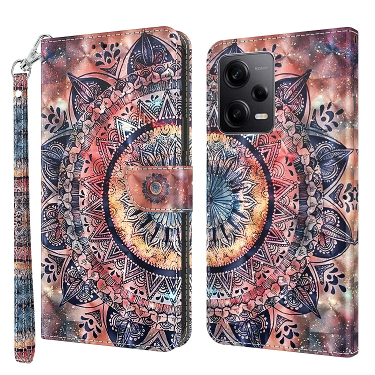 3D painted leather phone case with detailed mandala medallion and galaxy speckle accents