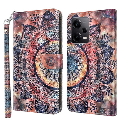 3D painted leather phone case with detailed mandala medallion and galaxy speckle accents
