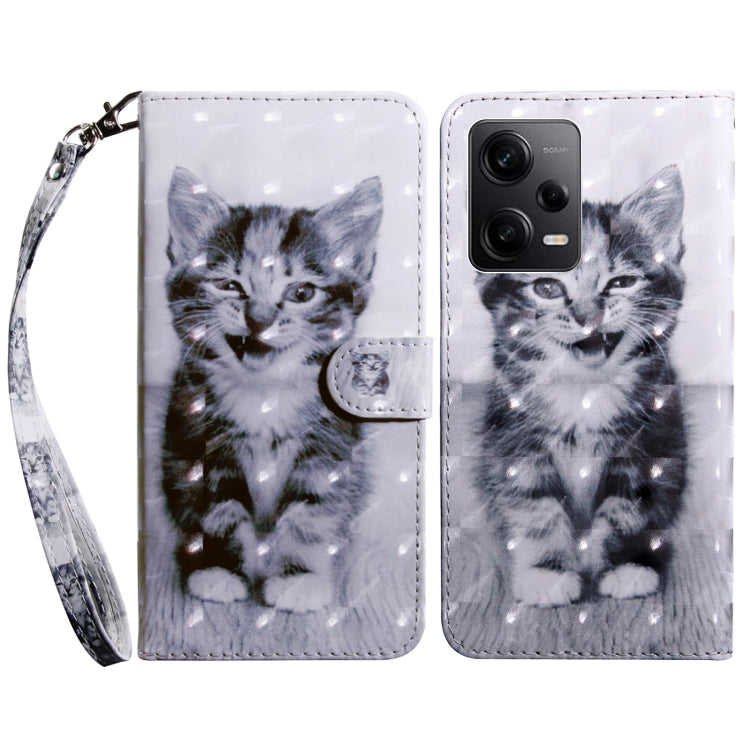 3D painted leather phone case with gray kitten portraits and wrist strap badge