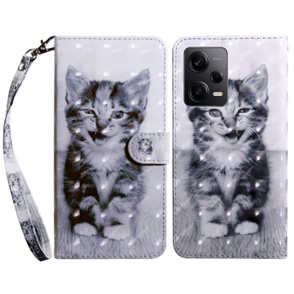 3D painted leather phone case with gray kitten portraits and wrist strap badge