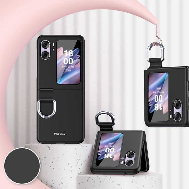 Black ring-buckle shockproof flip phone case with fold cover