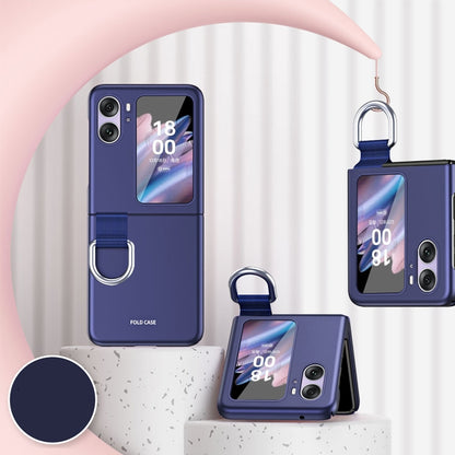 Blue ring-buckle shockproof flip phone case with camera openings