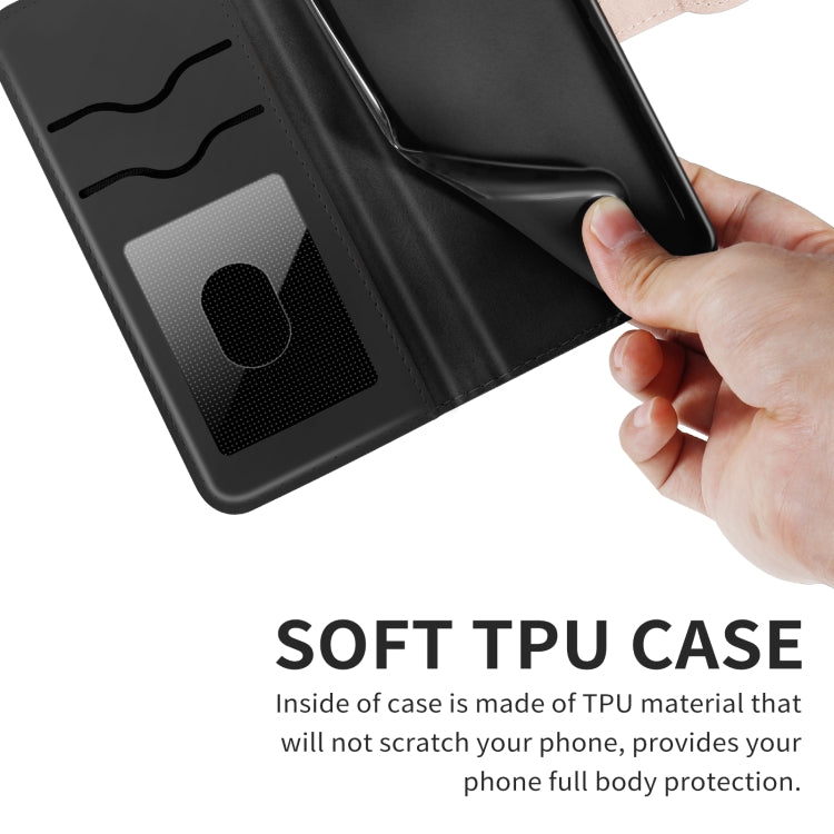 Black wallet phone case interior with flip cover and hand holding the case edge