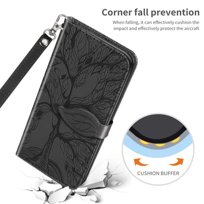 Black embossed leaf pattern wallet phone case with wrist strap and reinforced corners