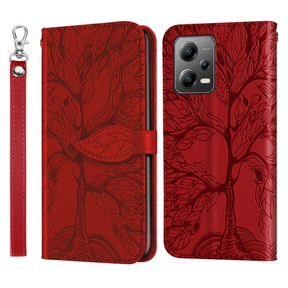 Red embossed leaf pattern wallet phone case with wrist strap and flip cover for phone