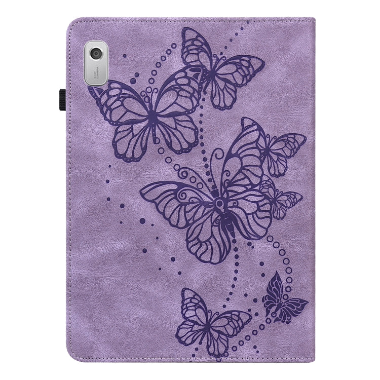 Purple folio tablet case with embossed butterfly design and camera cutout