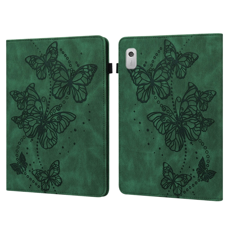Green leather-style tablet case with embossed butterfly pattern and dual cover