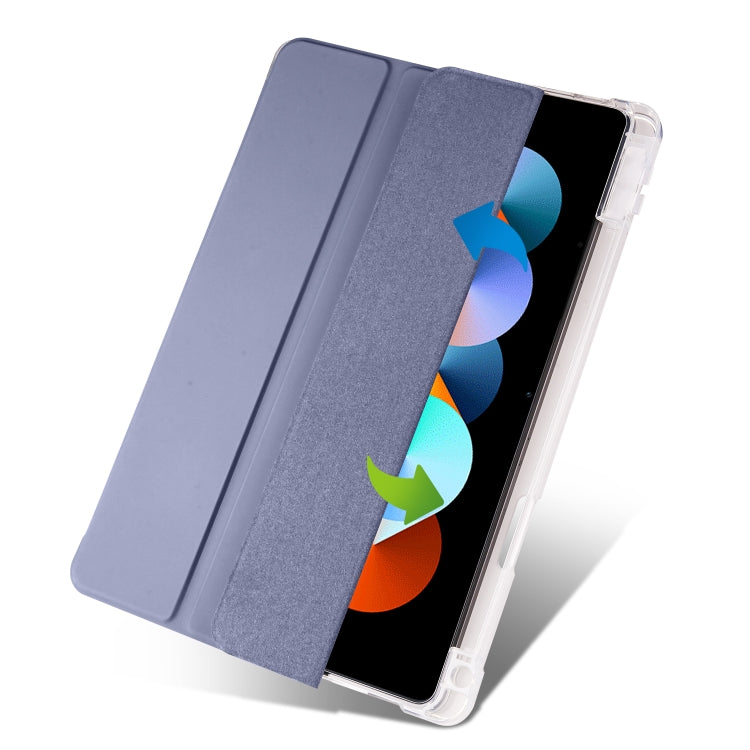 3-fold tablet case with transparent TPU shell and navy fabric folio cover, camera cutout