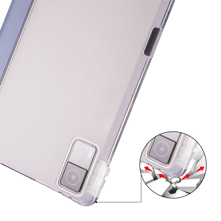 Transparent TPU tablet case with pen slot detail and camera window on the rear