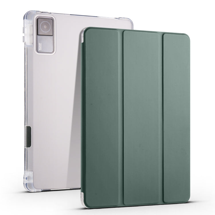 3-fold tablet case with transparent TPU back and green folio cover with fold seams