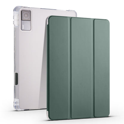 3-fold tablet case with transparent TPU back and green folio cover with fold seams