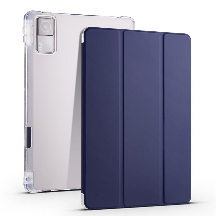 3-fold tablet case with transparent TPU back and blue folio cover with three fold panels