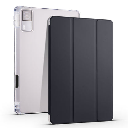 3-fold transparent TPU tablet case with stand and pen slot, dark cover