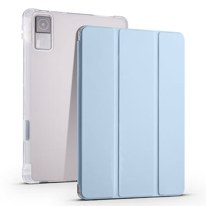 3-fold transparent TPU tablet case with stand and pen slot, ice blue cover