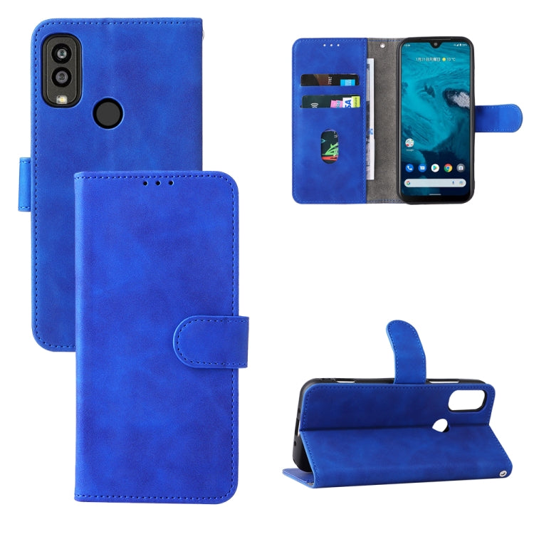 Blue leather magnetic flip phone case with card slot and folding stand