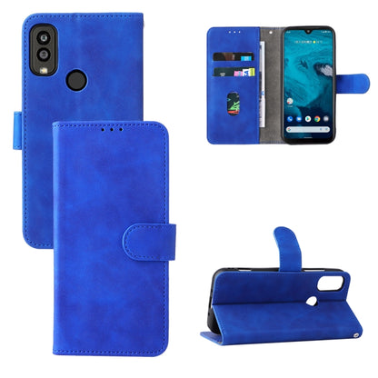 Blue leather magnetic flip phone case with card slot and folding stand
