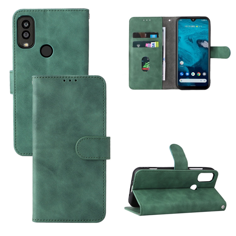 Green leather magnetic flip phone case with card slot and kickstand
