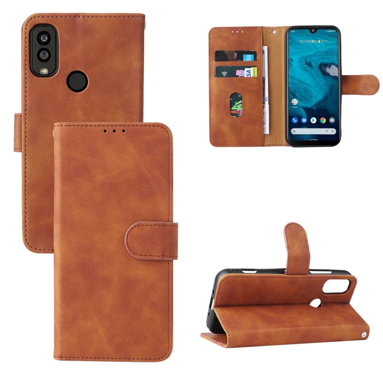 Brown flip leather phone case with magnetic closure and card pocket