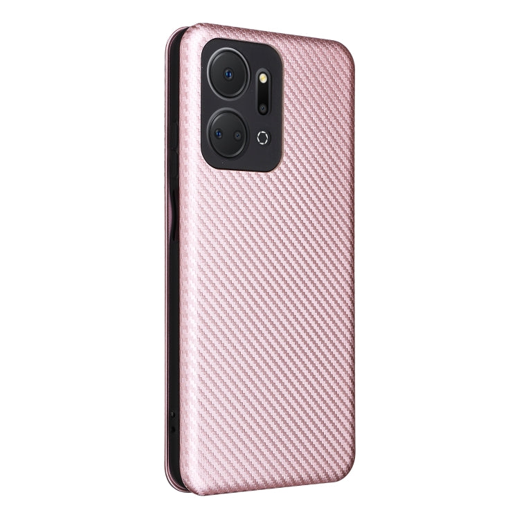 Pink carbon fiber texture phone case with raised camera cutout and button openings