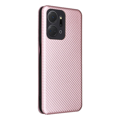 Pink carbon fiber texture phone case with raised camera cutout and button openings