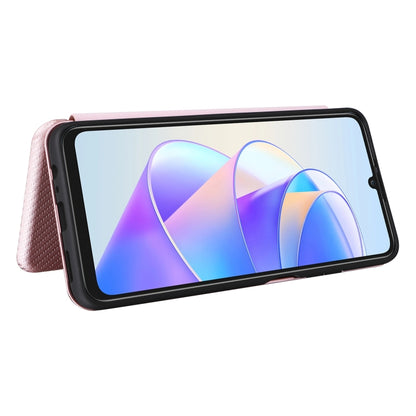 Pink flip phone case covering the screen edge, with carbon fiber texture finish