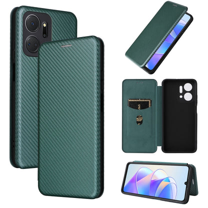Green carbon fiber texture flip phone case with card slot and fold-out display stand