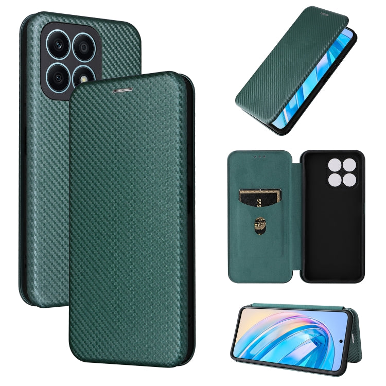 Green carbon fiber texture flip phone case with card holder and viewing window