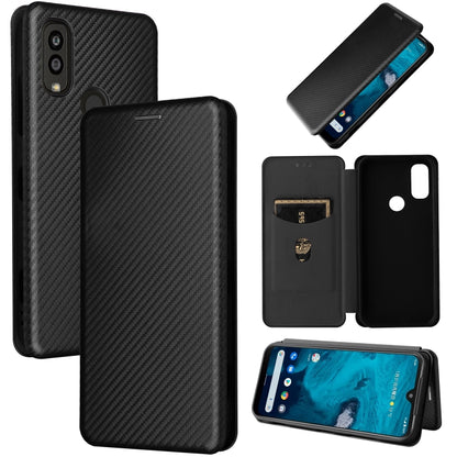 Dark carbon fiber texture flip phone case with card holder and fold-out display stand