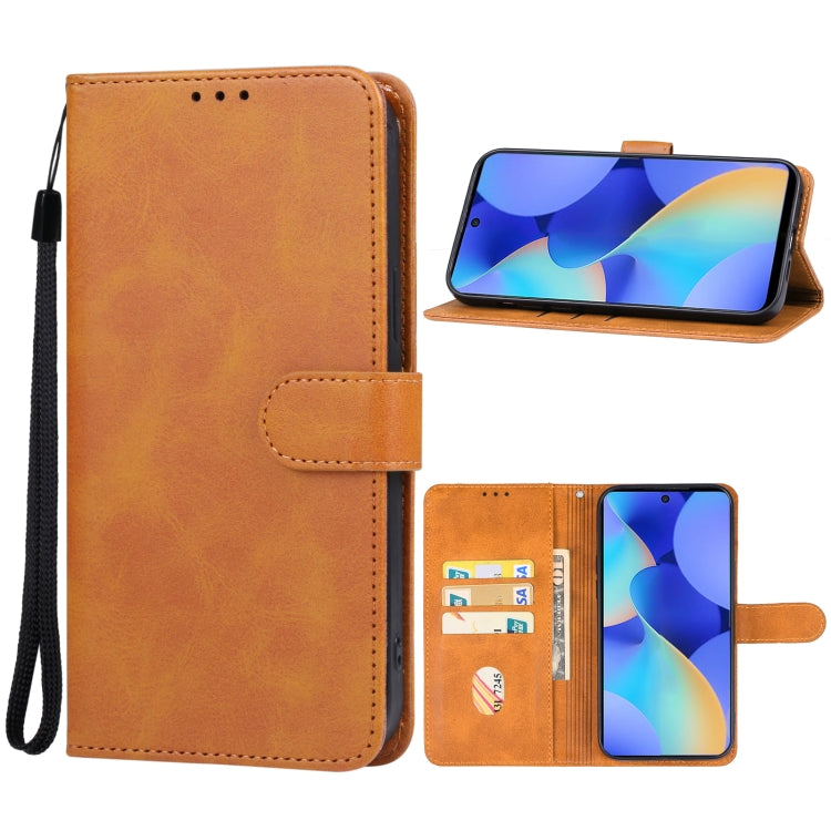 Brown leather flip phone case with card slots and wrist strap