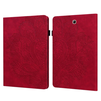 Red peacock embossed tablet folio case with small camera opening and side clasp