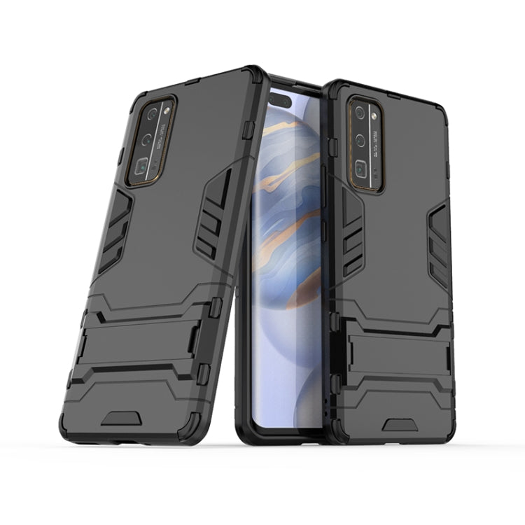 Dark gray rugged PC+TPU protective phone case with invisible holder and armor grips