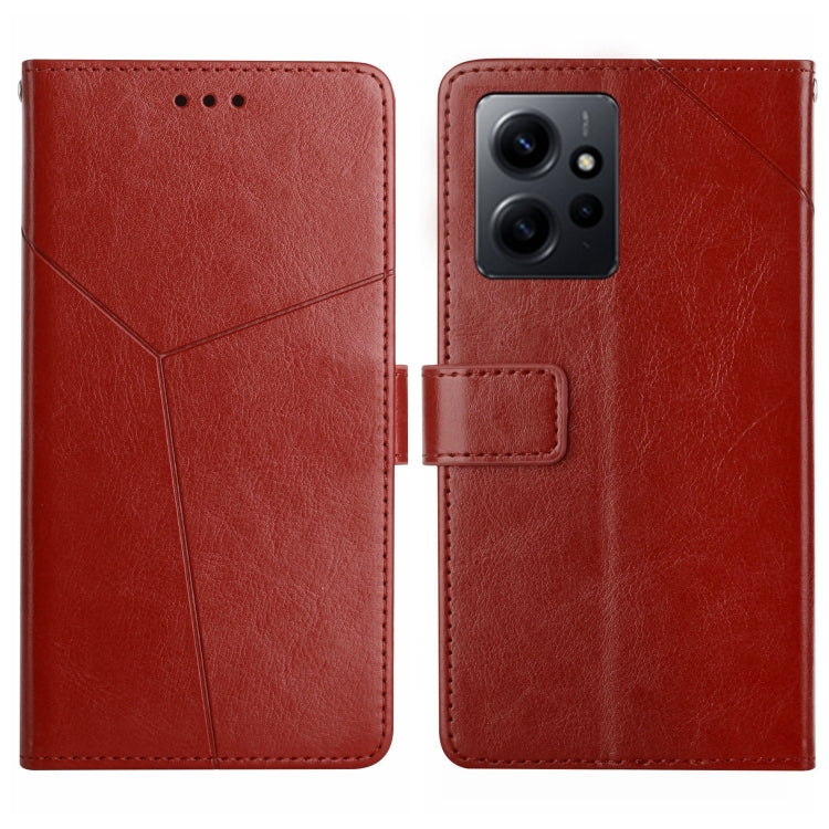 Red flip leather phone case with Y-shaped pattern and front card slot
