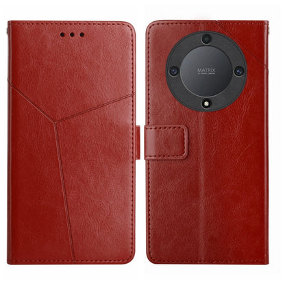Red flip leather phone case with Y-shaped pattern and round Matrix camera cover