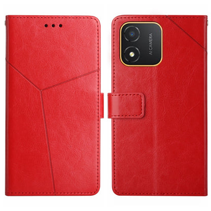 Red leather flip phone case with Y-shaped pattern; camera cutout with AI CAMERA text